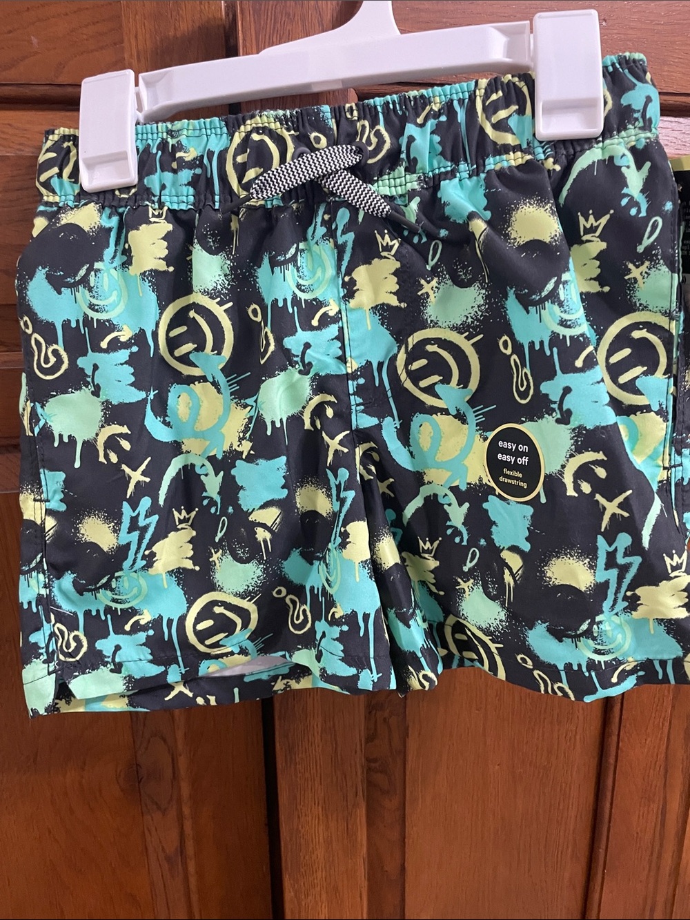 Kids' Black Graphic Swim Shorts with Teal & Lime Accents art class NWT Sz. M 8